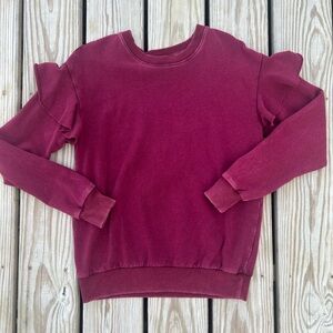 Aerie Women’s Ruffled Sleeve Gray Sweatshirt XS Maroon Boho Leisure Comfy